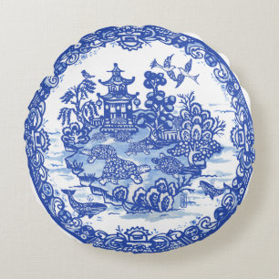 Blauw Wilg eiland Turtles Whimsical Garden Rond Kussen