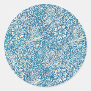 Blauw William Morris Bloemen Patroon Ronde Sticker