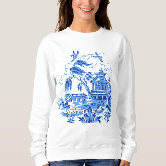 Blauw Willow China Design Sweatshirt Top (Voorkant)