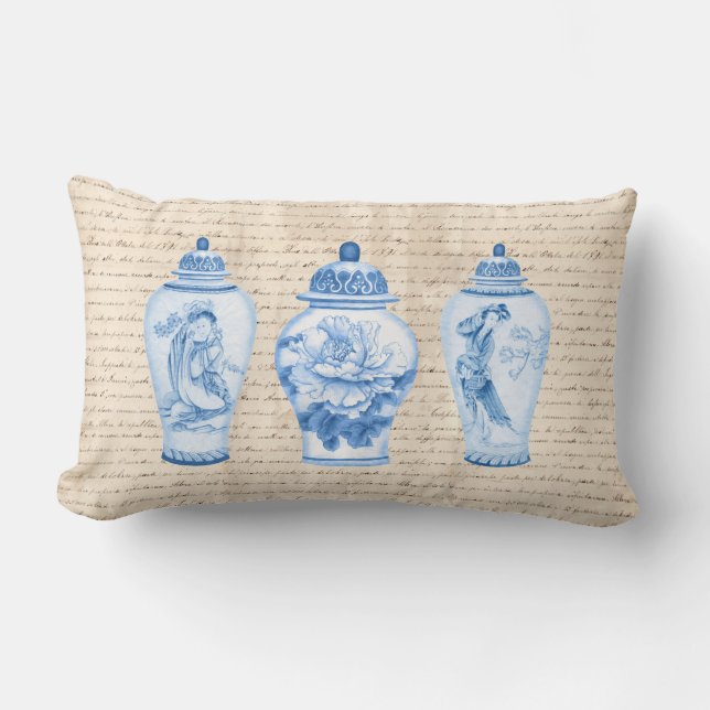  blauw Willow Chinoiserie Ginger Jars Kussen (Voorkant)
