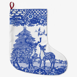 Blauw Willow Deer Dird Xmas - Eigen bos Grote Kerstsok