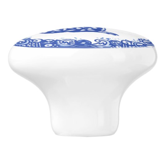 Blauw Willow Design Squirrel Whimsical Facts right Keramische Knop (Zijkant)