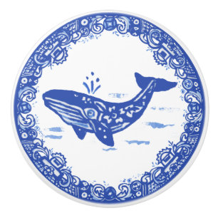 Blauw Willow Design walvis links Keramische Knop