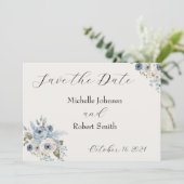 Blauw Winter Bloemen Flat Save The Date Kaart (Staand voorkant)