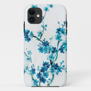 Blauw Winter Bloemenschildering in Waterverf Op iPhone 11 Hoesje