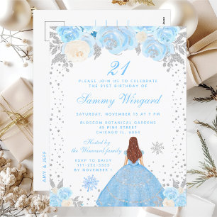 Blauw Winter Bruin Haar Prinses Verjaardagsfeest Briefkaart