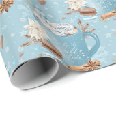 Blauw winter hete chocolade en macaron patroon cadeaupapier (Rol Hoek)