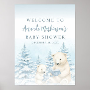 Blauw Winter IJsbeer Watercolor Welkom Bord Poster