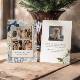 Blauw Winter Kerstmis, Drie Foto Feestdagenkaart