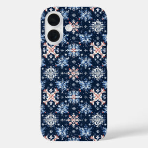 Blauw Winter Patroon iPhone 16 Hoesje