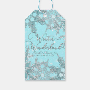 Blauw Winter Wonderland Elegante Sneeuwvlokken Bru Cadeaulabel