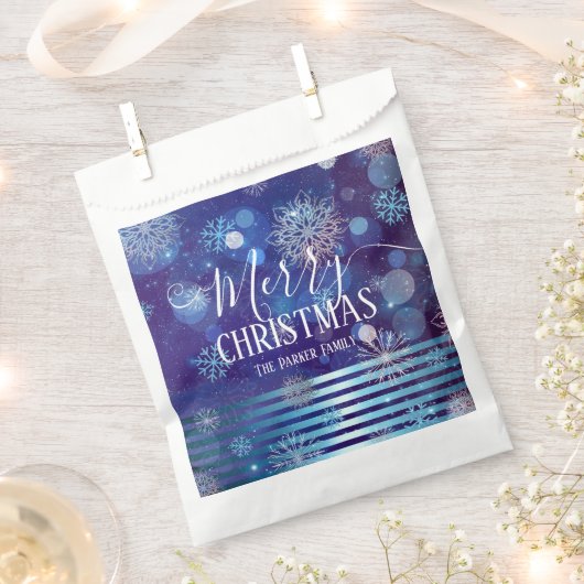 Blauw Winter Wonderland met Lichten en Deeltjes Bedankzakje (Geknipt)