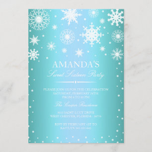 Blauw Winter Wonderland Sweet 16 Uitnodiging