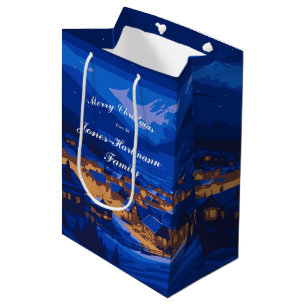 Blauw Winterdorp Kerstmis Custom Medium Cadeauzakje