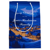 Blauw Winterdorp Kerstmis Custom Medium Cadeauzakje (Voorkant)