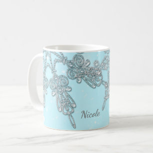 Blauw Winterwonderland Elegante Zilveren Sneeuwvlo Koffiemok