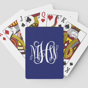 Blauw Wit 3 Initialen Wingerd Schrift Monogram DIY Pokerkaarten