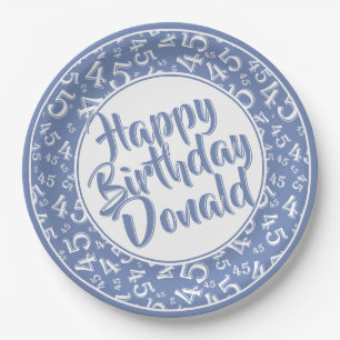 Blauw/Wit 45ste Verjaardag Nummer Patroon Papieren Bordje