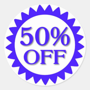 Blauw wit 50 off circle verkoop stickers