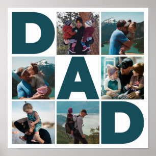 Blauw & Wit 6 Foto Collage Papa Poster