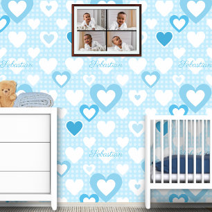 Blauw Wit Aangepaste Baby Naam Decor Behang