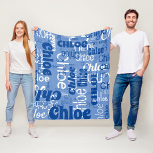 Blauw & Wit Aangepaste Naam Patroon Retro Fonts Fleece Deken