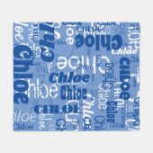 Blauw & Wit Aangepaste Naam Patroon Retro Fonts Fleece Deken (Voorkant (Horizontaal))