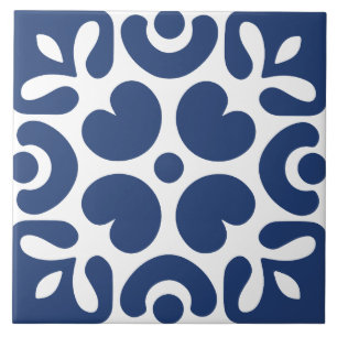 Blauw & wit abstract bloem geometrisch tegeltje