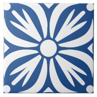 Blauw & wit abstract bloemmotief geometrisch tegeltje