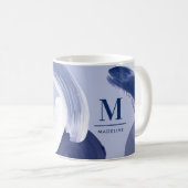 Blauw wit abstract getextureerd modern handgeschil koffiemok (Voorkant rechts)