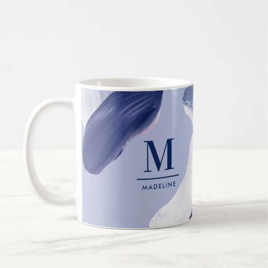 Blauw wit abstract getextureerd modern handgeschil koffiemok (Links)