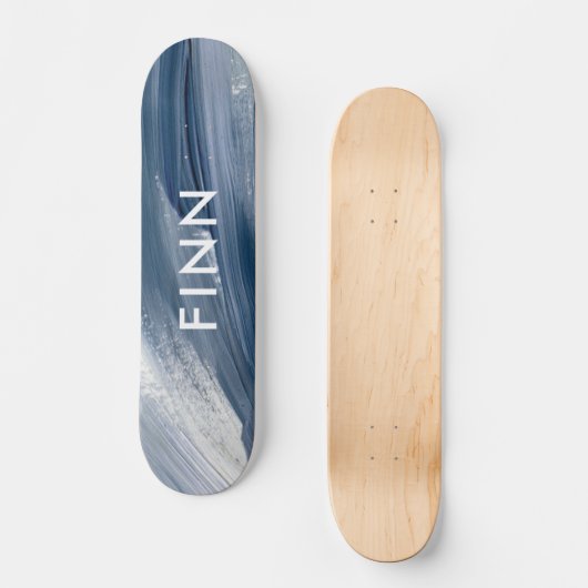 Blauw wit abstract getextureerd modern handgeschil skateboard (Voorkant)