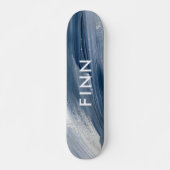 Blauw wit abstract getextureerd modern handgeschil skateboard (Voorkant)