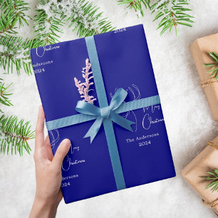 Blauw wit abstract rendier moderne kerst cadeaupapier