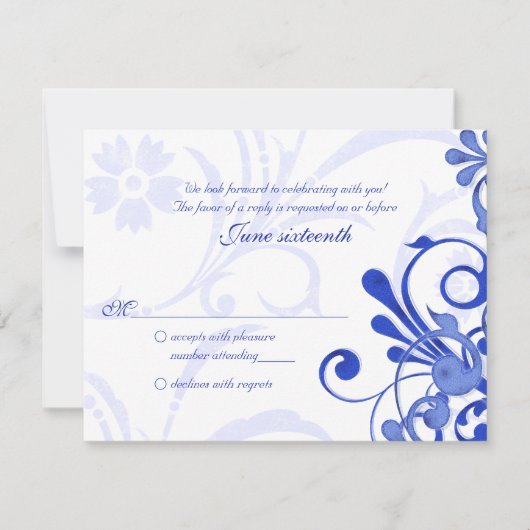 Blauw-Wit Abstracte Bloemrespons Kaart (Voorkant)