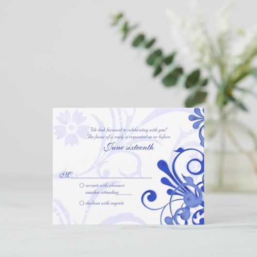 Blauw-Wit Abstracte Bloemrespons Kaart (Staand voorkant)