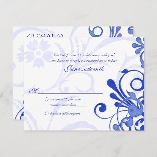 Blauw-Wit Abstracte Bloemrespons Kaart (Voorkant / Achterkant)