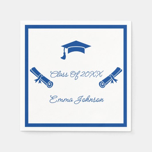 Blauw-wit Afstuderen Custom Paper Servet (Voorkant)