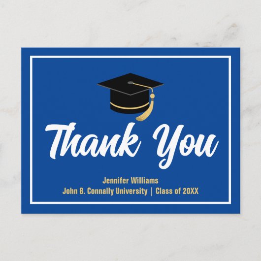 Blauw Wit Afstuderen gepersonaliseerde dank u Briefkaart (Voorkant)
