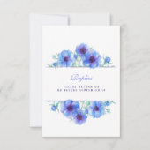 Blauw wit anemoon bloemenbruiloft QR antwoord RSVP (Voorkant)