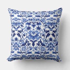 Blauw-wit Art Nouveau Chinoiserie Lotus Kussen