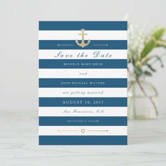 Blauw wit, automatisch opslaan Datum platte fotoka Save The Date (Staand voorkant)