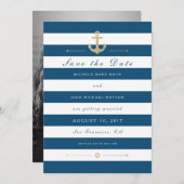 Blauw wit, automatisch opslaan Datum platte fotoka Save The Date (Voorkant / Achterkant)