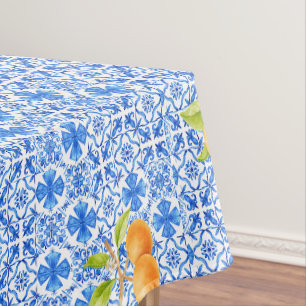 Blauw & Wit Azulejo Tegels met Sinaasappels Tafelkleed
