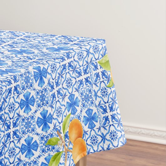 Blauw & Wit Azulejo Tegels met Sinaasappels Tafelkleed (Voorbeeld)