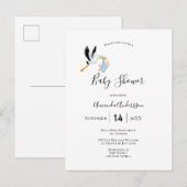 Blauw wit baby shower briefkaart (Voorkant / Achterkant)