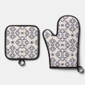 Blauw & Wit Bali Boho Ovenwant & Pannenlap Set (Voorkant)
