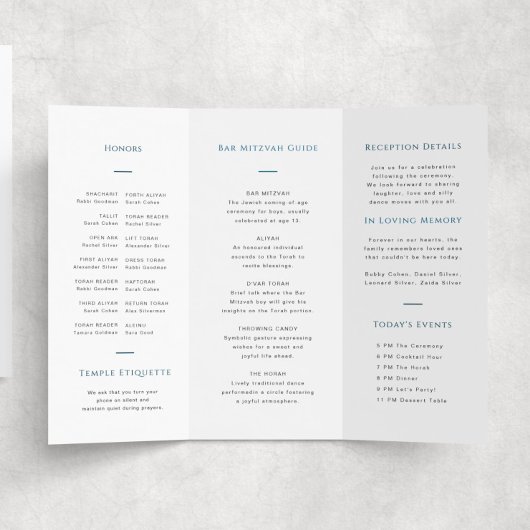 Blauw-wit bar mitswa trifold programma