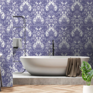  Blauw & Wit Barok Rococo Rozen Patroon Behang