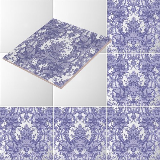 Blauw & Wit Barok Rococo Rozen Patroon Tegeltje